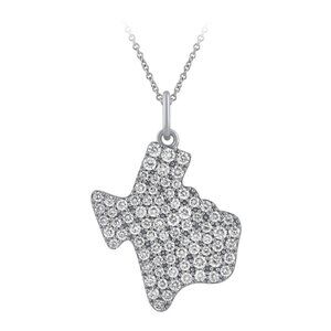 1.00 Carat Natural Texas Map Necklace Pendant 14K White Gold 18'' chain